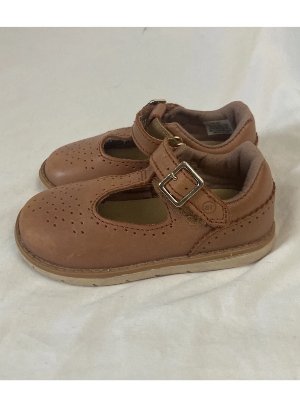 8-2 Stride Rite Baby Girls T Strap Shoes Brown Leather 6.5 M